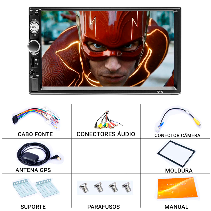 Central Multimídia Universal 7 Polegadas Wifi Gps Mp5 Bluetooth - EasyCar - Inova + Brasil