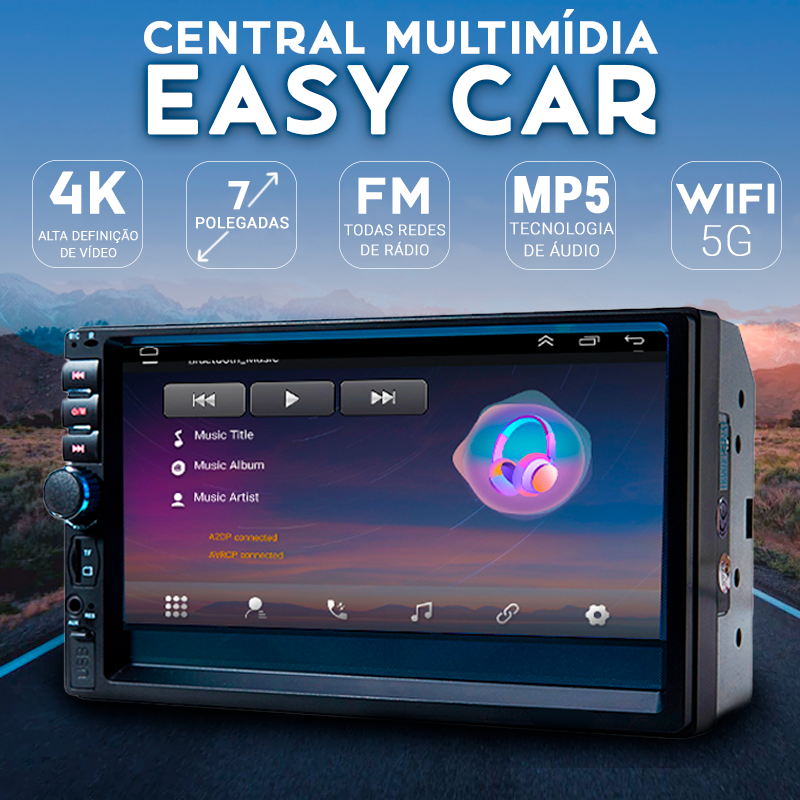 Central Multimídia Universal 7 Polegadas Wifi Gps Mp5 Bluetooth - EasyCar - Inova + Brasil